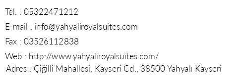 Yahyal Royal Suites & Hotel telefon numaralar, faks, e-mail, posta adresi ve iletiim bilgileri